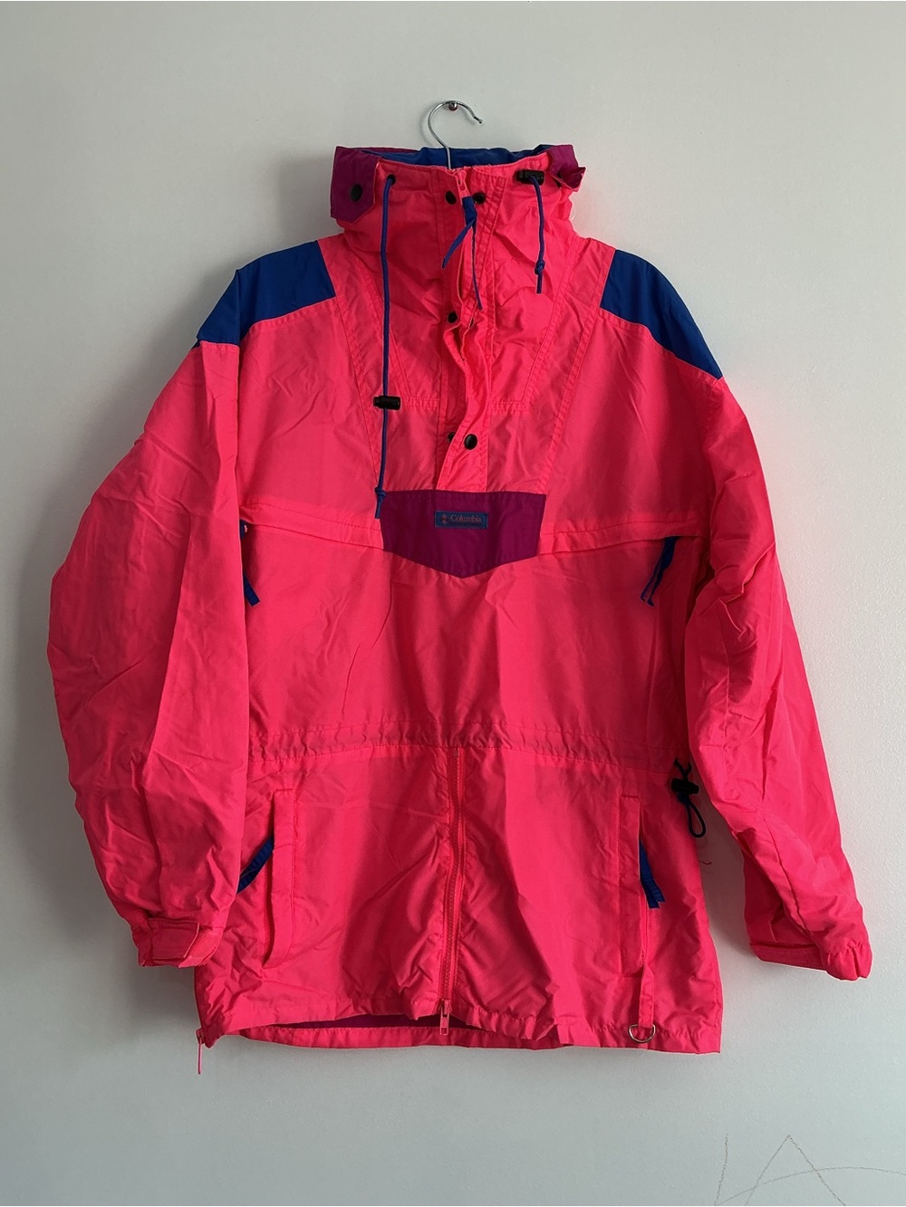 Columbia Men’s Neon Pink and Blue Zip Pullover Jacket